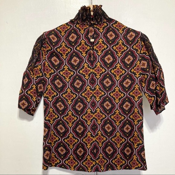 ALC Aubrey Print 100% Silk Mock Neck Top, Size 2 - Picture 7 of 13